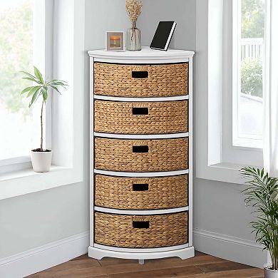 eHemco Hampton Meadows 5 Tier X-Side Corner Storage Drawers with 5 Wicker Baskets