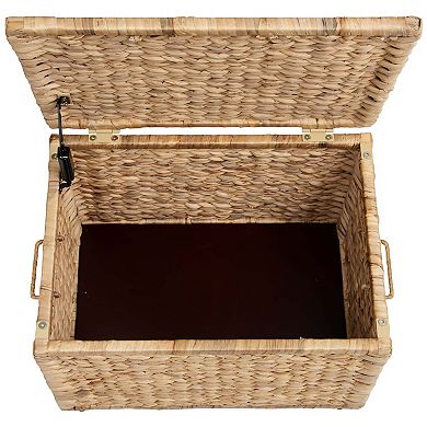 eHemco Heavy-duty Water Hyacinth Wicker Storage Trunk with Metal Frame, 20.5 Inches, Natural