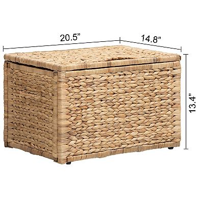 eHemco Heavy-duty Water Hyacinth Wicker Storage Trunk with Metal Frame, 20.5 Inches, Natural