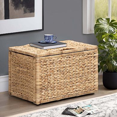 eHemco Heavy-duty Water Hyacinth Wicker Storage Trunk with Metal Frame, 20.5 Inches, Natural