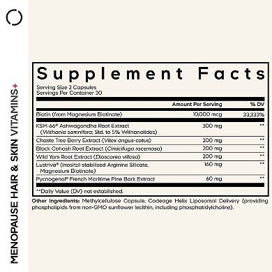 Codeage Menopause Hair & Skin Vitamins+, Biotin, Wild Yam, 60 Ct