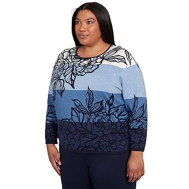 Plus Size Alfred Dunner Ombre Floral Block Stripe Sweater