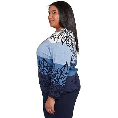 Plus Size Alfred Dunner Ombre Floral Block Stripe Sweater