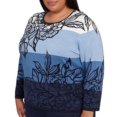 Plus Size Alfred Dunner Ombre Floral Block Stripe Sweater