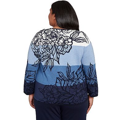 Plus Size Alfred Dunner Ombre Floral Block Stripe Sweater