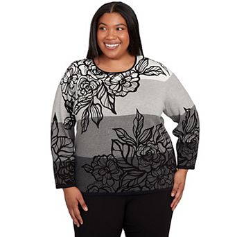 Plus Size Alfred Dunner Ombre Floral Block Stripe Sweater
