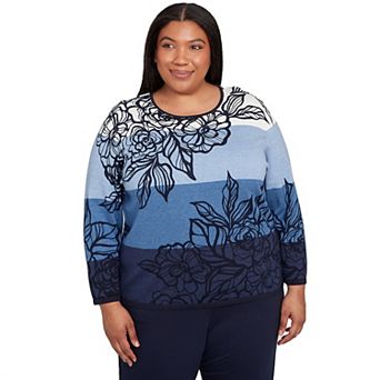 Plus Size Alfred Dunner Ombre Floral Block Stripe Sweater