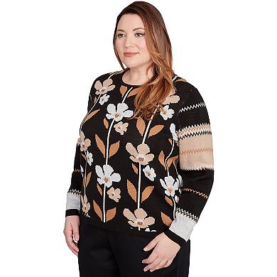 Plus Size Alfred Dunner Vertical Flower Zig Zag Sweater
