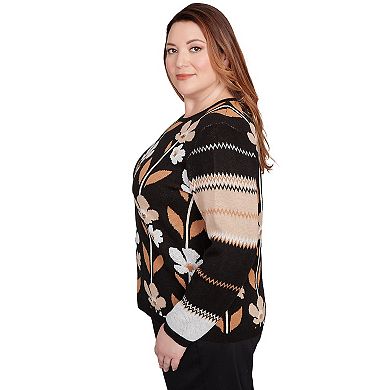 Plus Size Alfred Dunner Vertical Flower Zig Zag Sweater
