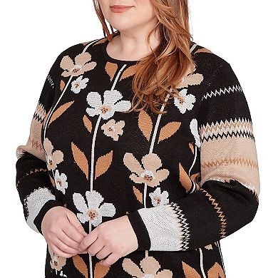Plus Size Alfred Dunner Vertical Flower Zig Zag Sweater