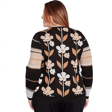 Plus Size Alfred Dunner Vertical Flower Zig Zag Sweater