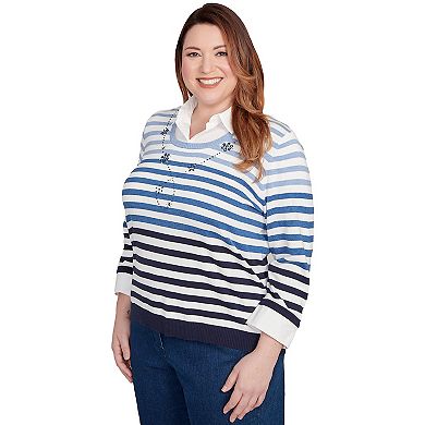 Plus Size Alfred Dunner Ombre Stripe Two-in-One Sweater