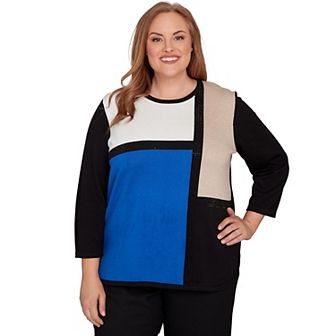 Plus Size Alfred Dunner Colorblock Long Sleeve Sweater