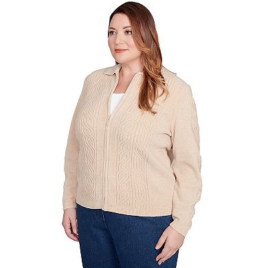 Plus Size Alfred Dunner Zip-Front Chenille Collared Sweater