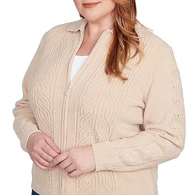 Plus Size Alfred Dunner Zip-Front Chenille Collared Sweater