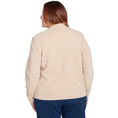 Plus Size Alfred Dunner Zip-Front Chenille Collared Sweater