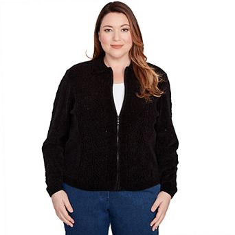 Plus Size Alfred Dunner Zip-Front Chenille Collared Sweater