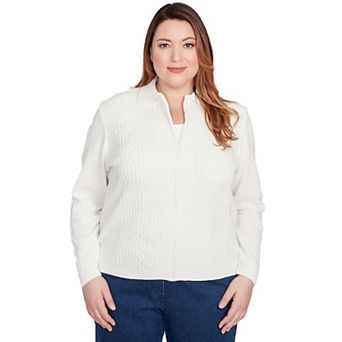 Plus Size Alfred Dunner Zip-Front Chenille Collared Sweater