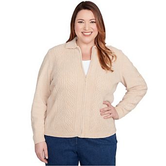 Plus Size Alfred Dunner Zip-Front Chenille Collared Sweater