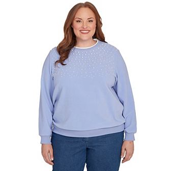 Plus Size Alfred Dunner Embellished Neckline Anti-Pill Sweater