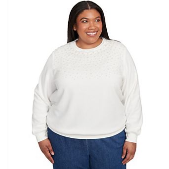 Plus Size Alfred Dunner Embellished Neckline Anti-Pill Sweater