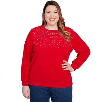 Plus Size Alfred Dunner Embellished Neckline Anti-Pill Sweater