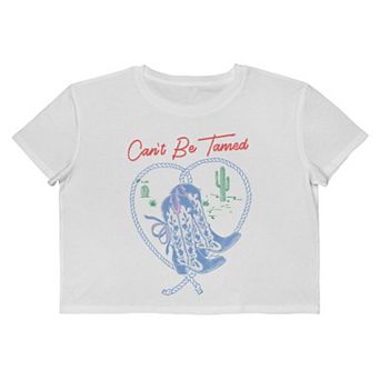 Juniors' Grayson Threads The Label Can't Be Tamed Cowgirl Boots Cropped Graphic Tee