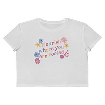 Juniors' Grayson Threads The Label Flourish Where You Are Rooted Cropped Graphic Tee