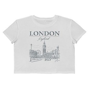 Juniors' Grayson Threads The Label London England Big Ben And The Eye Cropped Graphic Tee