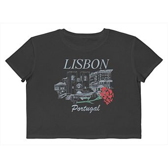 Juniors' Grayson Threads The Label Lisbon Portugal Flower Cropped Graphic Tee