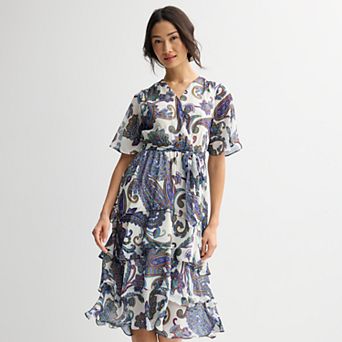 Women's Sandra Darren Surplice Flutter Tiered Midi Dress