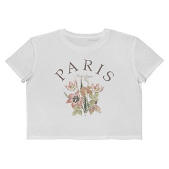 Juniors' Grayson Threads The Label Paris League Delicate Flowers Cropped Graphic Tee