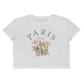 Juniors' Grayson Threads The Label Paris League Delicate Flowers Cropped Graphic Tee