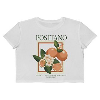 Juniors' Grayson Threads The Label Positano Amalfi Coast Perfectly Sweet And Juicy Oranges Cropped Graphic Tee