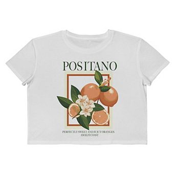 Juniors' Grayson Threads The Label Positano Amalfi Coast Perfectly Sweet And Juicy Oranges Cropped Graphic Tee