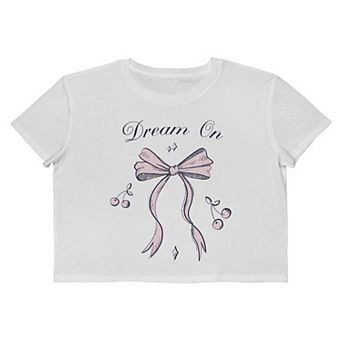 Juniors' Grayson Threads The Label Dream On Bow And Cherries Cropped Graphic Tee