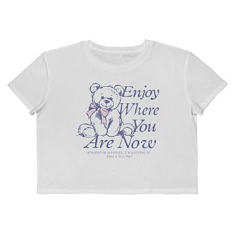 Juniors' Grayson Threads The Label Enjoy Where You Are Now Teddy Bear Cropped Graphic Tee