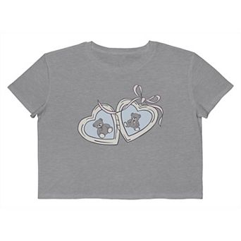 Juniors' Grayson Threads The Label Heart Locket Full Of Teddy Bears Cropped Graphic Tee