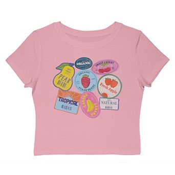 Juniors' Grayson Threads The Label Organic Fruit Sticker Collage Graphic Baby Tee