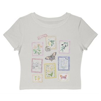 Juniors' Grayson Threads The Label Floral Stamps Collage Graphic Baby Tee