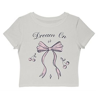 Juniors' Grayson Threads The Label Dream On Bow And Cherries Graphic Baby Tee