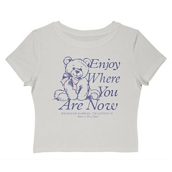 Juniors' Grayson Threads The Label Enjoy Where You Are Now Teddy Bear Graphic Baby Tee