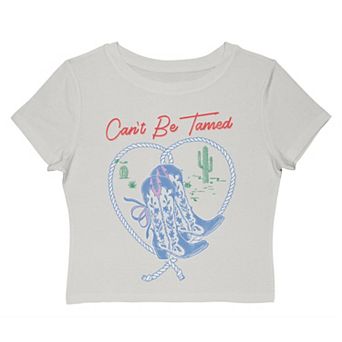 Juniors' Grayson Threads The Label Can't Be Tamed Cowgirl Boots Graphic Baby Tee