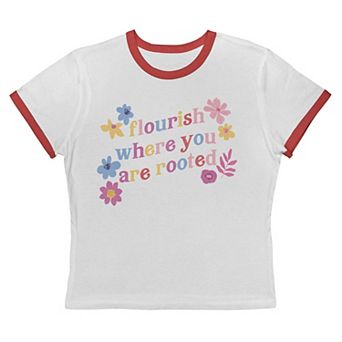 Juniors' Grayson Threads The Label Flourish Where You Are Rooted Graphic Ringer Baby Tee