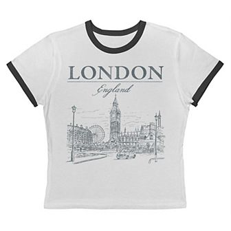 Juniors' Grayson Threads The Label London England Big Ben And The Eye Graphic Ringer Baby Tee