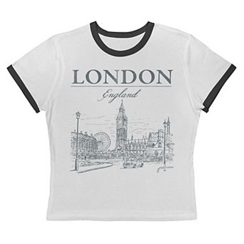 Juniors' Grayson Threads The Label London England Big Ben And The Eye Graphic Ringer Baby Tee