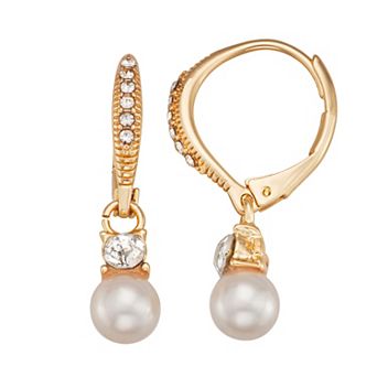 You're Invited Crystal & Simulated Pearl Drop Leverback Earrings