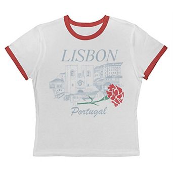Juniors' Grayson Threads The Label Lisbon Portugal Flower Graphic Ringer Baby Tee