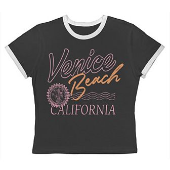 Juniors' Grayson Threads The Label Venice Beach California Graphic Ringer Baby Tee
