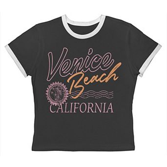 Juniors' Grayson Threads The Label Venice Beach California Graphic Ringer Baby Tee